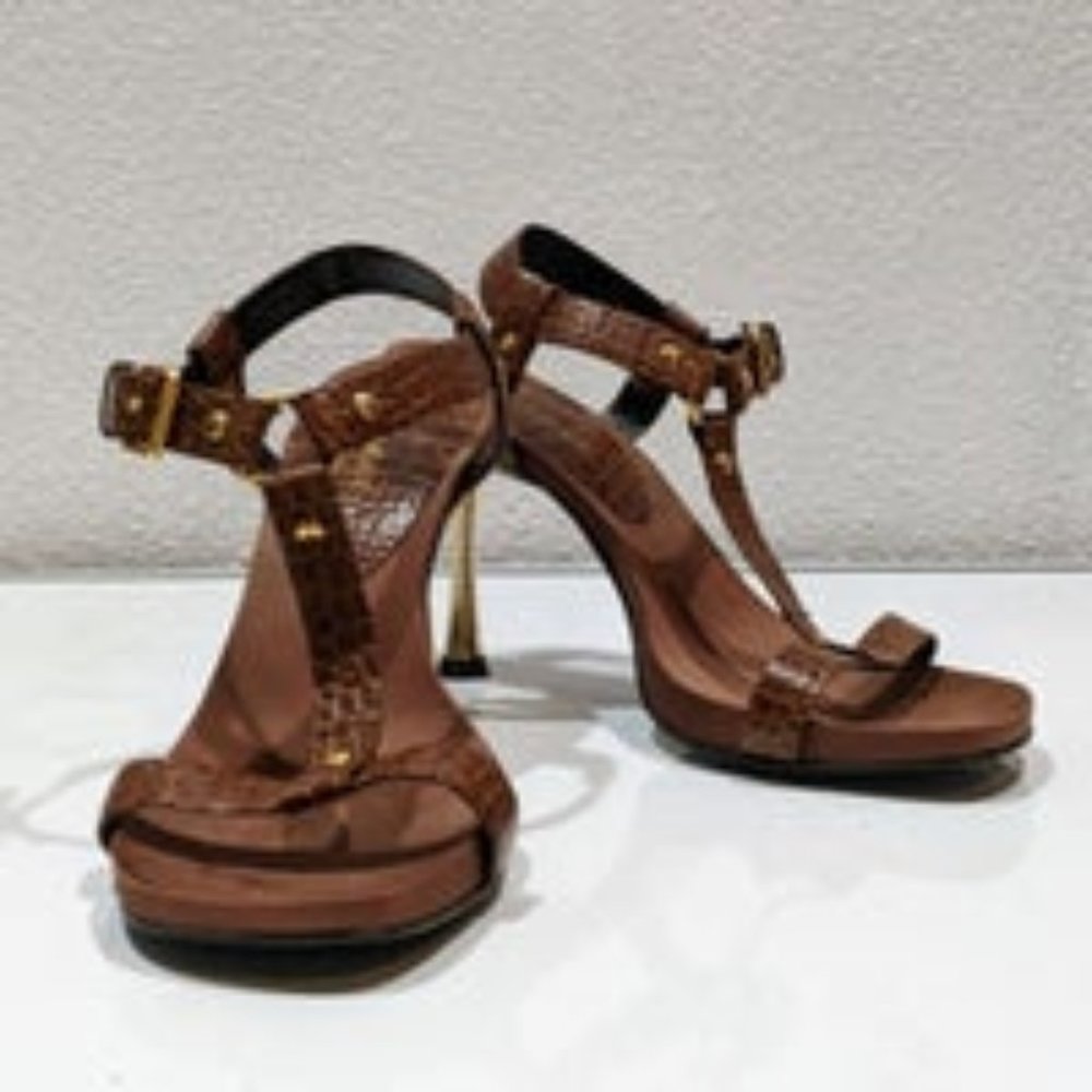 Guess T-Strap  Sandals in Dark Brown Snake Print
